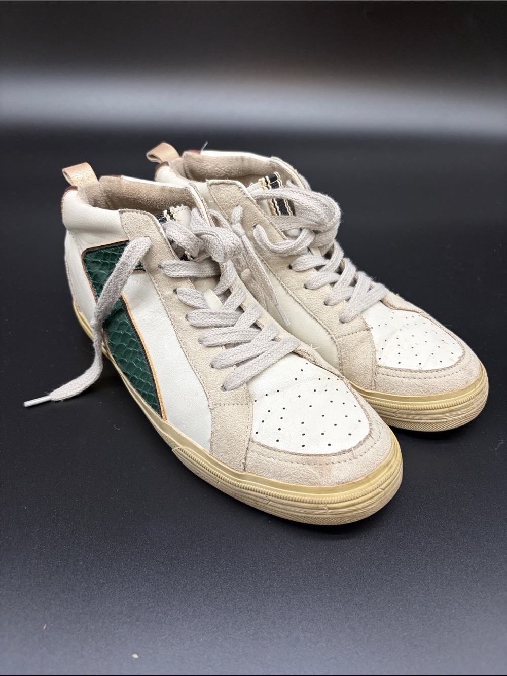 ShuShop Beige and Dark Green High-Top Sneakers